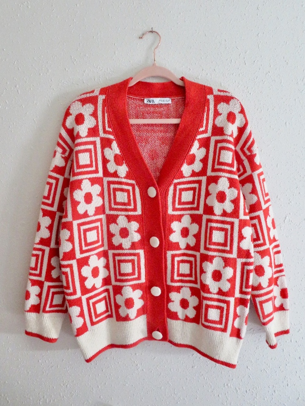 Zara Geometric Floral Cardigan Sweater Labeled Small S Fits L Large